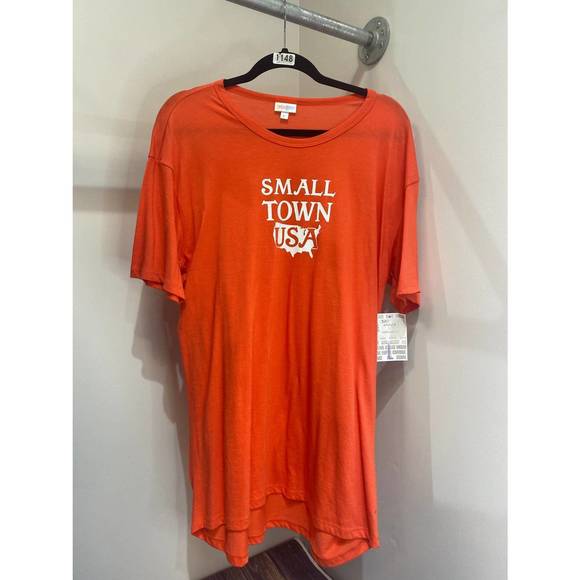 T-shirt LuLaRoe Patrick Motifs Feuilles - Taille Small, Rouge, Occasion Très Bon état
